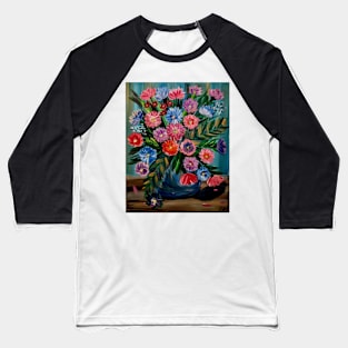 lovely abstract background and vibrant flowers in a glass vase Baseball T-Shirt